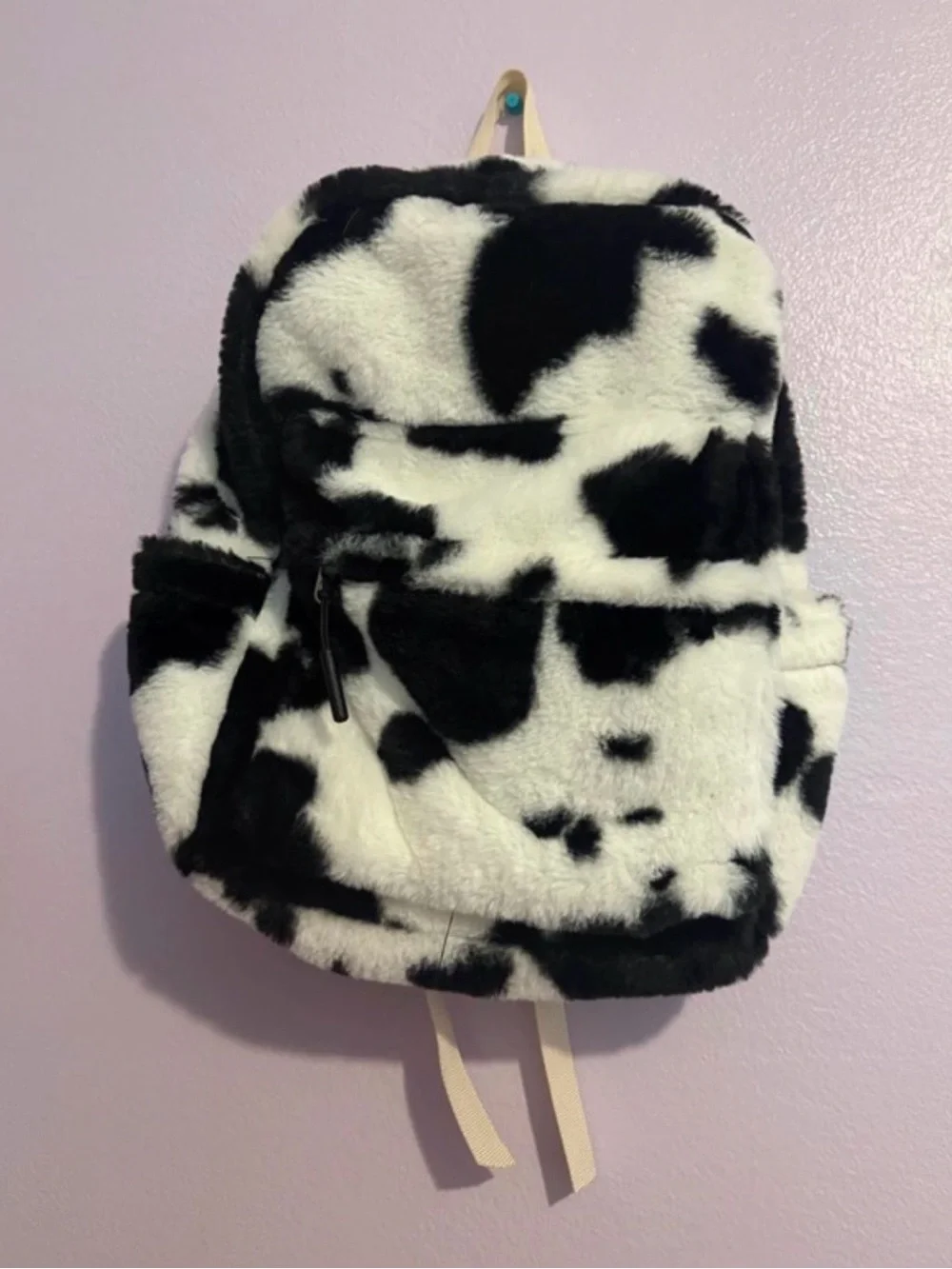 Black and White Cow Print Fur Backpack